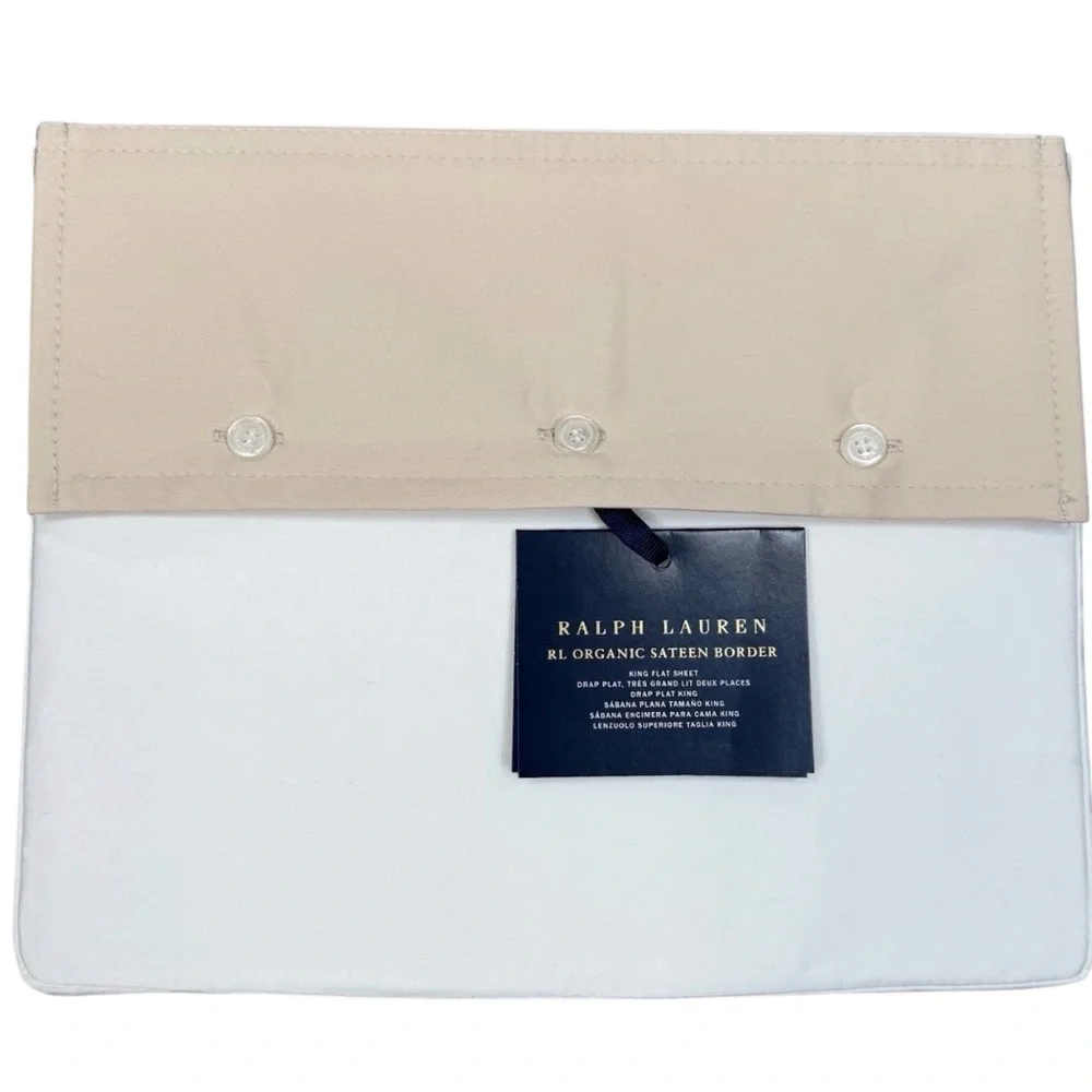 NWT Ralph Lauren Organic Sateen KING Flat Sheet Coastal Sand New